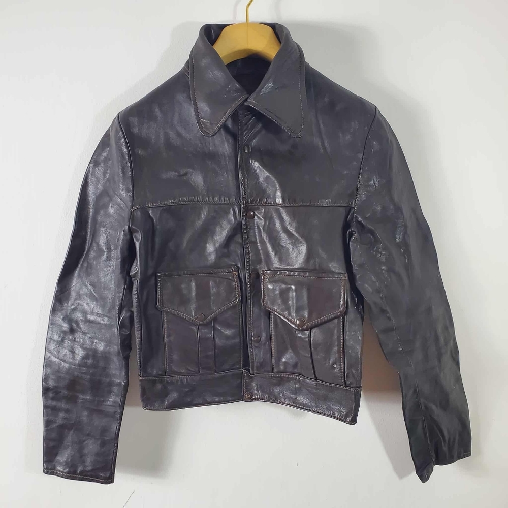 Vintage 70's Aviator Flight Jacket Bomber Chocolate Brown Leather Size S
